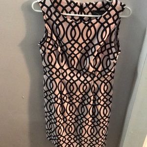 Navy and peach geometric dress